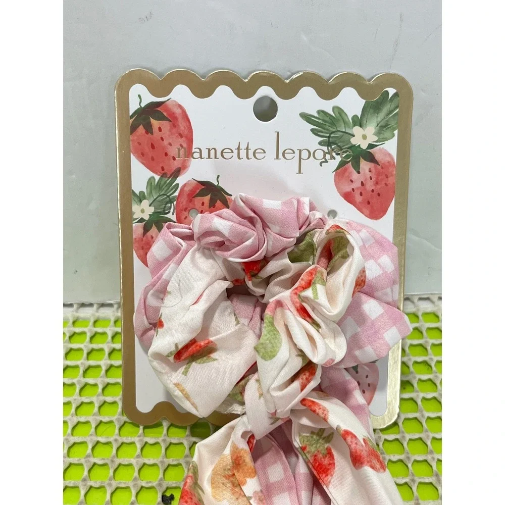 Nanette‎ Lepore 2pc Scarf Scrunchie Set Pink Gingham Hair Accessories NEW